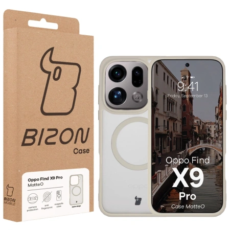 Etui z pierścieniem magnetycznym Bizon Case MatteO do Oppo Find X9 Pro, przydymione-beżowe