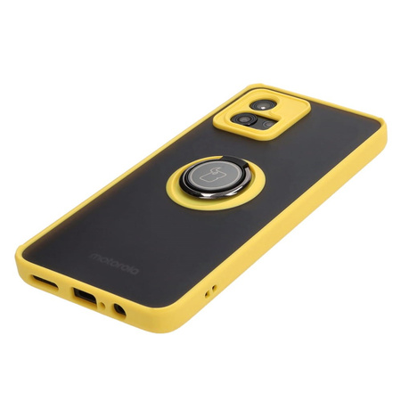 Etui z uchwytem na palec Bizon Case Hybrid Ring do Motorola Moto G72, przydymione z żółtą ramką