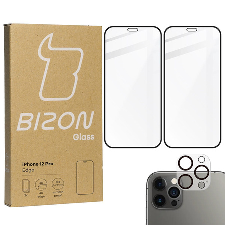 2x Szkło + szybka na aparat Bizon Edge Pack do iPhone 12 Pro