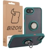Etui z uchwytem na palec Bizon Case Hybrid Ring do iPhone 16e, przydymione z ciemnozieloną ramką