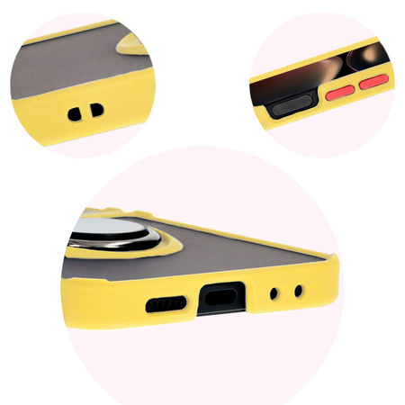 Etui z uchwytem na palec Bizon Case Hybrid Ring do Galaxy Z Flip7 FE / Z Flip6, przydymione z żółtą ramką