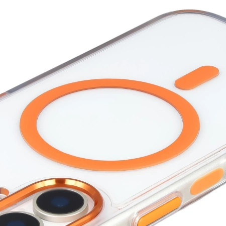 Etui z pierścieniem magnetycznym Bizon Case Marco do iPhone 17, przezroczyste z pomarańczową ramką