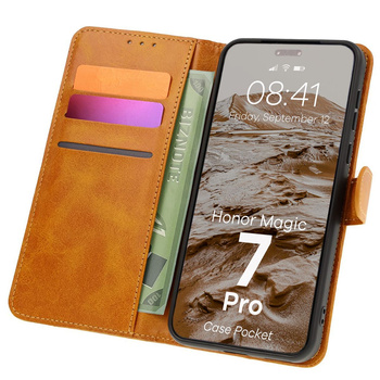 Etui z klapką Bizon Case Pocket do Honor Magic7 Pro, brązowe