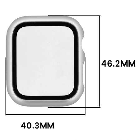 Etui ze szkłem do zegarka Bizon Case+Glass Watch do Apple Watch SE 3 / SE 2 / SE / 6 / 5 / 4 (44 mm), matowe srebrne