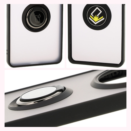 Etui z uchwytem na palec Bizon Case Hybrid Ring do Honor Magic7 Lite, przydymione z czarną ramką