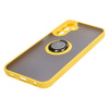Etui z uchwytem na palec Bizon Case Hybrid Ring do Galaxy A24 4G, przydymione z żółtą ramką
