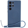 Silikonowe etui z pierścieniem magnetycznym Bizon Case Silicone Magnetic do Galaxy S25 Ultra, granatowe