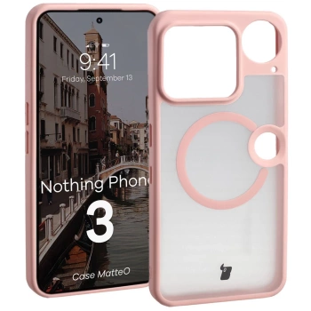 Etui z pierścieniem magnetycznym Bizon Case MatteO do Nothing Phone (3), przydymione-jasnoróżowe