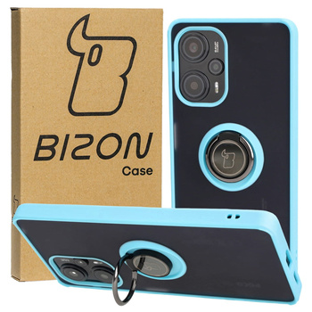 Etui z uchwytem na palec Bizon Case Hybrid Ring do Xiaomi Poco F5, przydymione z jasnoniebieską ramką