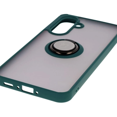 Etui z uchwytem na palec Bizon Case Hybrid Ring do Galaxy A36 5G, przydymione z ciemnozieloną ramką