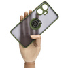 Etui z uchwytem na palec Bizon Case Hybrid Ring do Realme C55, przydymione z zieloną ramką