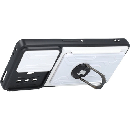 Etui Bizon Case Camshield Card Slot Ring do Xiaomi Poco F4 GT, białe