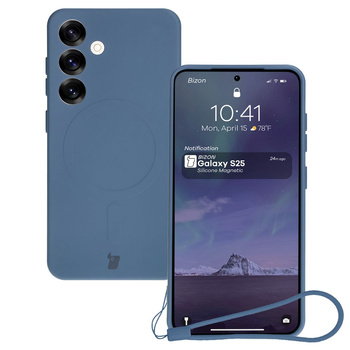 Silikonowe etui z pierścieniem magnetycznym Bizon Case Silicone Magnetic do Galaxy S25 / Galaxy S24, granatowe
