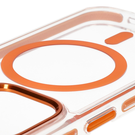 Etui z pierścieniem magnetycznym Bizon Case Marco do iPhone 14 Pro, przezroczyste z pomarańczową ramką