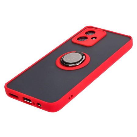 Etui z uchwytem na palec Bizon Case Hybrid Ring do Motorola Moto G54 5G/G54 Power, przydymione z czerwoną ramką
