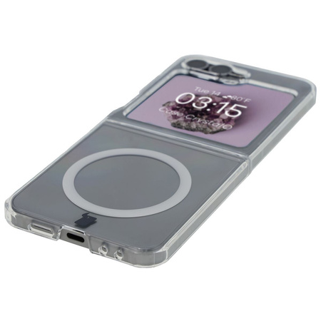 Etui z pierścieniem magnetycznym Bizon Case CrystalO do Galaxy Z Flip7 FE / Z Flip6, przezroczyste