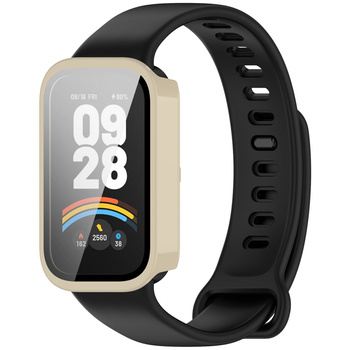 Etui ze szkłem do zegarka Bizon Case+Glass Watch do Xiaomi Smart Band 9 Active / Redmi Band 3, beżowe