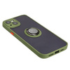 Etui z uchwytem na palec Bizon Case Hybrid Ring do iPhone 15 Plus, przydymione z zieloną ramką