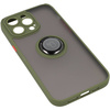 Etui z uchwytem na palec Bizon Case Hybrid Ring do iPhone 14 Pro Max, przydymione z zieloną ramką
