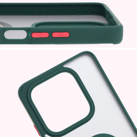 Etui z uchwytem na palec Bizon Case Hybrid Ring do Xiaomi Redmi Note 14 5G, przydymione z ciemnozieloną ramką