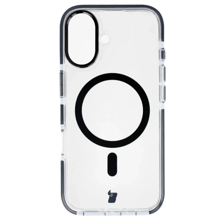 Etui z pierścieniem magnetycznym Bizon Case Marco do iPhone 17, przezroczyste z czarną ramką