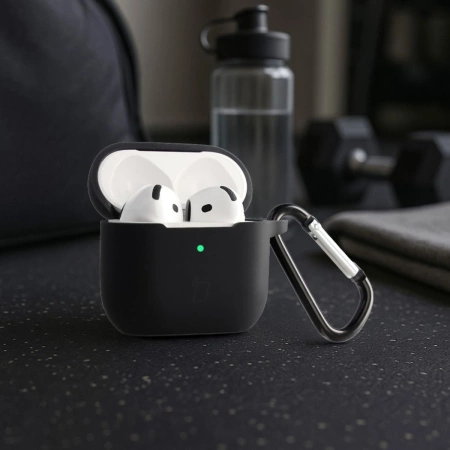 Silikonowe etui z karabińczykiem Bizon Case Headphone Silicone do AirPods 4, czarne