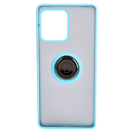 Etui z uchwytem na palec Bizon Case Hybrid Ring do Motorola Edge 40 Pro, przydymione z jasnoniebieską ramką