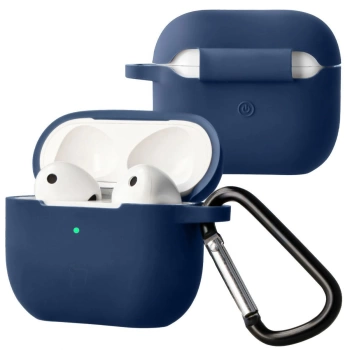 Silikonowe etui z karabińczykiem Bizon Case Headphone Silicone do AirPods 3, granatowe
