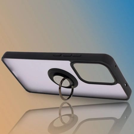 Etui z uchwytem na palec Bizon Case Hybrid Ring do Oppo Reno13 F / FS, przydymione z czarną ramką