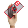 Etui z uchwytem na palec Bizon Case Hybrid Ring do Xiaomi Redmi Note 12S, przydymione z czerwoną ramką