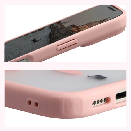 Etui z pierścieniem magnetycznym + szkło hartowane Bizon MatteO Pack do iPhone 17 Pro, przydymione-jasnoróżowe