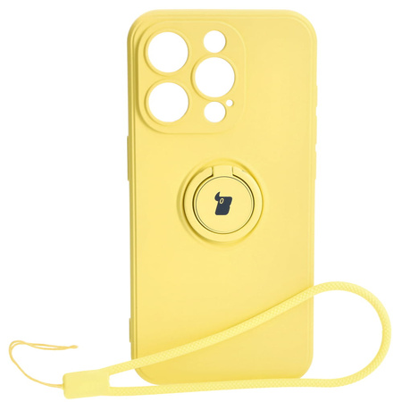 Etui Bizon Case Silicone Ring Sq do Apple iPhone 15 Pro, żółte