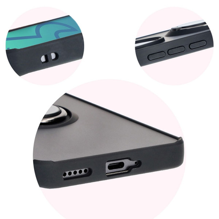 Etui z uchwytem na palec Bizon Case Hybrid Ring do Honor 200 Pro, przydymione z czarną ramką