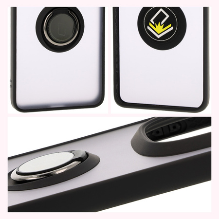 Etui z uchwytem na palec Bizon Case Hybrid Ring do Xiaomi Redmi Note 14 Pro Plus 5G, przydymione z czarną ramką