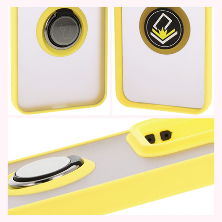 Etui z uchwytem na palec Bizon Case Hybrid Ring do Xiaomi 15, przydymione z żółtą ramką