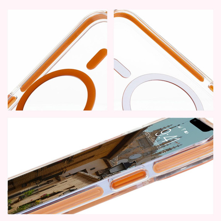 Etui z pierścieniem magnetycznym Bizon Case Marco do iPhone 13 Pro, przezroczyste z pomarańczową ramką