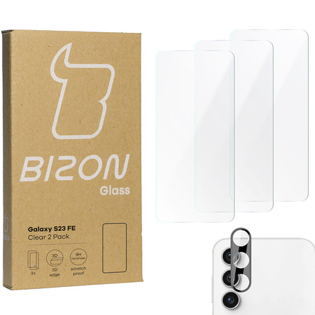 3x Szkło + szybka na aparat BIZON Clear 2 Pack do Galaxy S23 FE