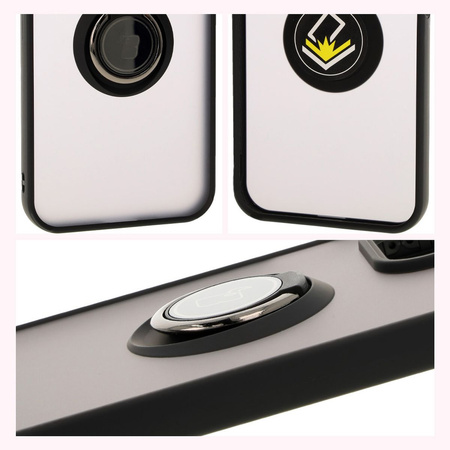 Etui z uchwytem na palec Bizon Case Hybrid Ring do Honor 200 Lite, przydymione z czarną ramką