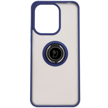 Etui z uchwytem na palec Bizon Case Hybrid Ring do Xiaomi Redmi 13 4G, przydymione z granatową ramką