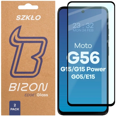 Szkło hartowane Bizon Glass Edge Duo do Motorola Moto G15 / G15 Power / G05 / E15 / G56 5G, czarna ramka, 2 sztuki
