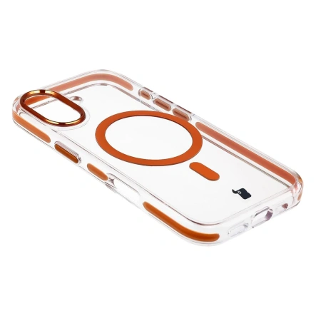 Etui z pierścieniem magnetycznym Bizon Case Marco do iPhone 17, przezroczyste z pomarańczową ramką