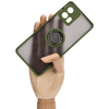 Etui z uchwytem na palec Bizon Case Hybrid Ring do Motorola Edge 30 Fusion, przydymione z zieloną ramką
