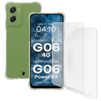 Elastyczne etui + 2x folia na ekran Bizon Case Clear Pack do Motorola Moto G06 4G / G06 Power 4G
