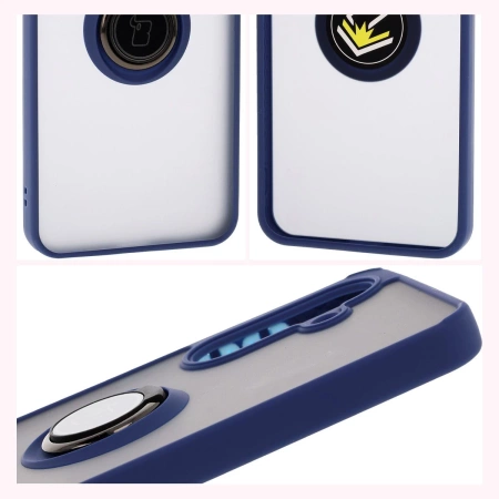 Etui z uchwytem na palec Bizon Case Hybrid Ring do Galaxy A36 5G, przydymione z granatową ramką