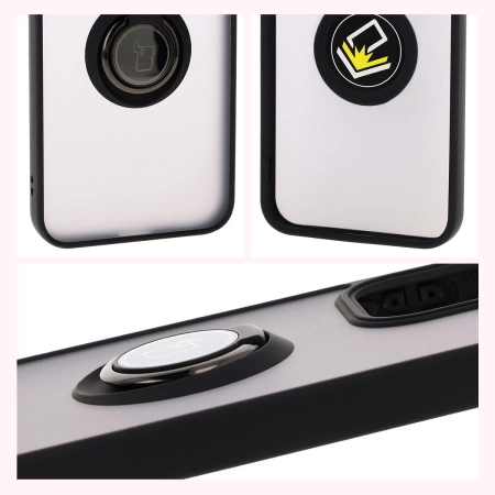 Etui z uchwytem na palec Bizon Case Hybrid Ring do Oppo Reno13, przydymione z czarną ramką