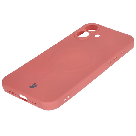 Silikonowe etui z pierścieniem magnetycznym Bizon Case Silicone Magnetic do iPhone 16 Plus, brudnoróżowe