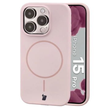 Silikonowe etui z pierścieniem magnetycznym Bizon Soft Case Magnetic do iPhone 15 Pro, jasnoróżowe