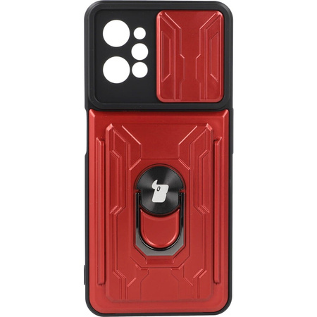 Etui Bizon Case Camshield Card Slot Ring do Realme C31, czerwone