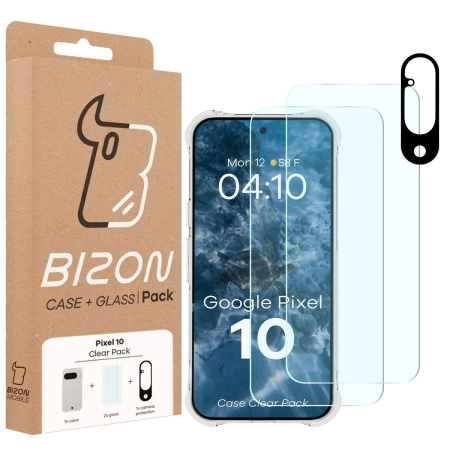 Etui + 2x szkło hartowane + szkiełko na obiektyw Bizon Case Clear Pack do Google Pixel 10