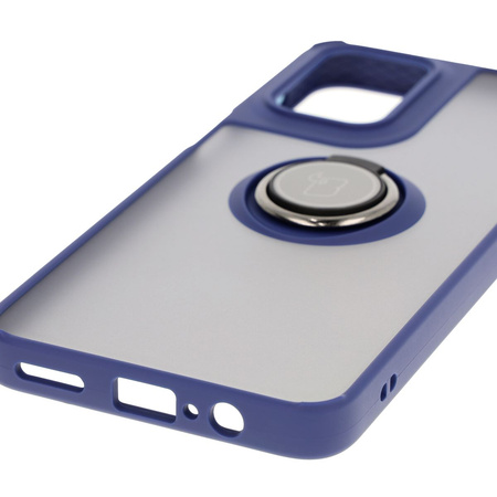 Etui z uchwytem na palec Bizon Case Hybrid Ring do Motorola Moto G55 5G, przydymione z granatową ramką
